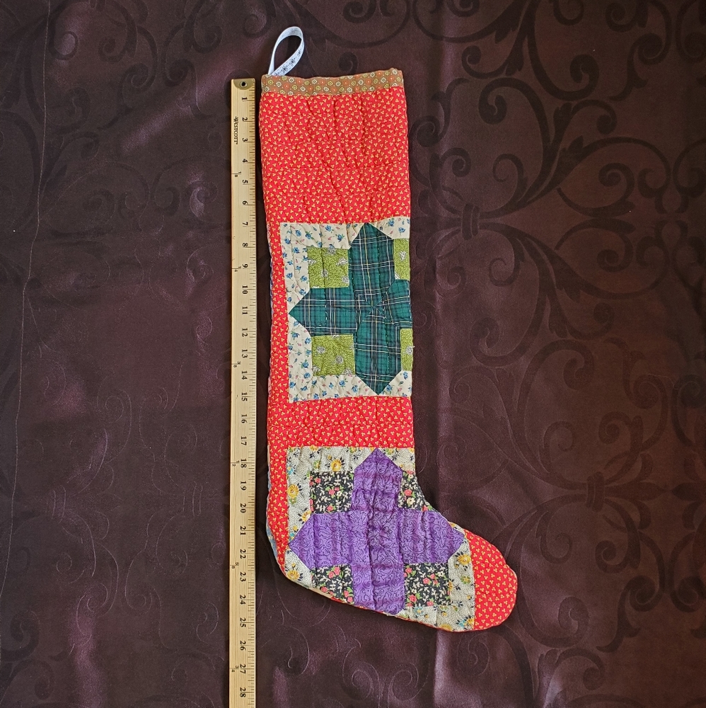 Hand made antique quilt Christmas stocking
